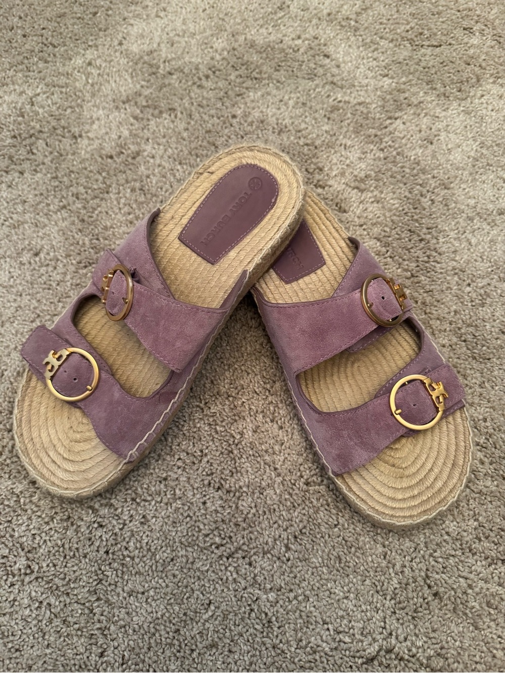 Tory Burch Two Band Espadrille Slide Sandals in Lavender Suede